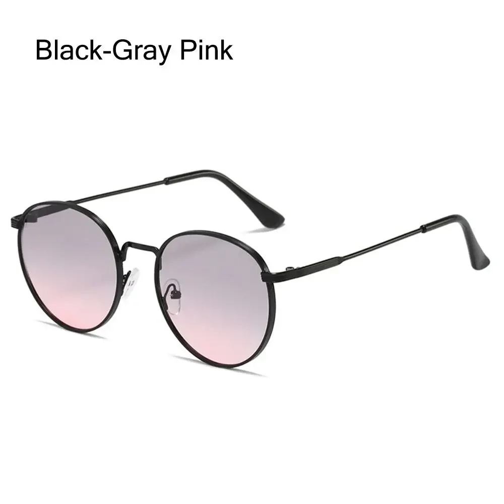 Gafas de sol redondas con protección UV para hombre y mujer, lentes de sol con montura de Metal, Estilo Vintage, accesorios de calle a la para verano: Negro