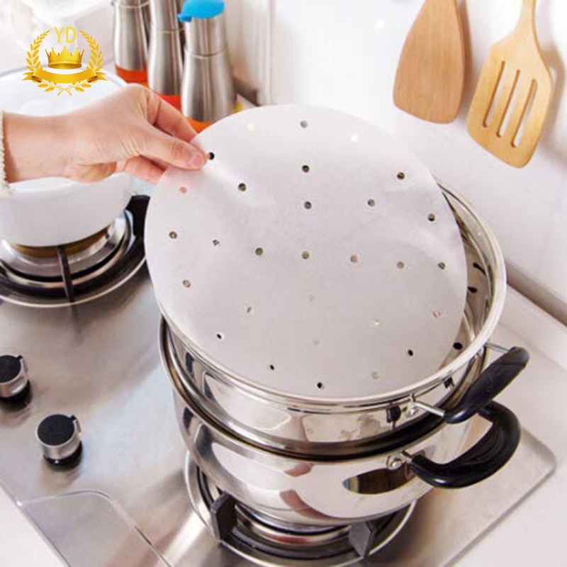 100 stuks 22cm bamboe stoommandjes, papieren airfryer voering, perkament bamboe stoommandje, papieren mat, geperforeerde airfryer cakevormpjes, ydhs