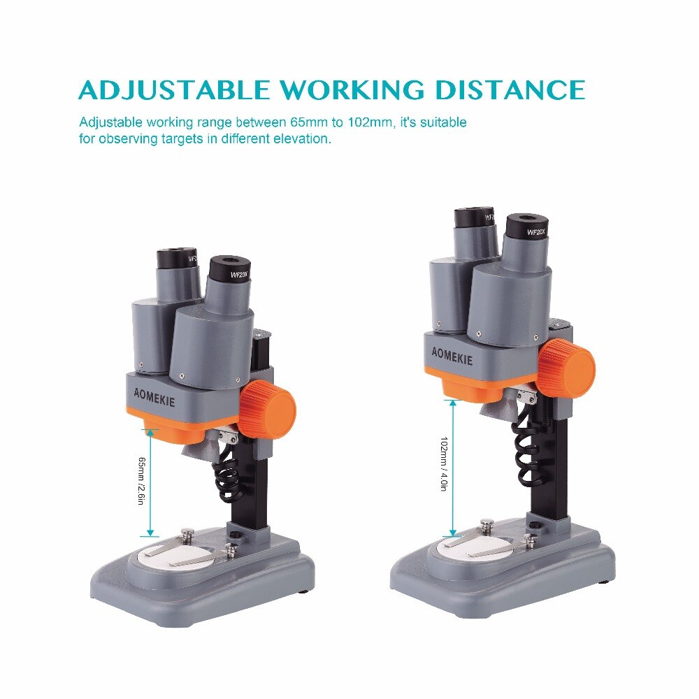AOMEKIE – Microscope stéréo binoculaire 20X/40X avec Vision large HD pour soudage de PCB, réparation de téléphones portables, observation des minéraux