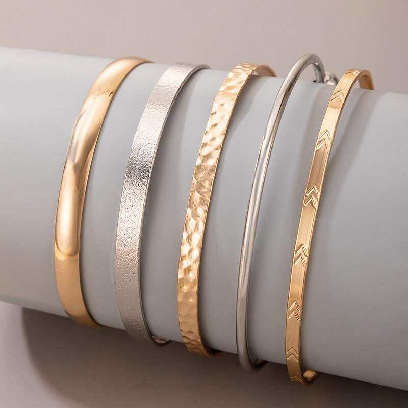 Tocona punk 5 pçs/sets colorido liga metal bangle para as mulheres nova moda aberto pulseiras boêmio jóias presente atacado 16423