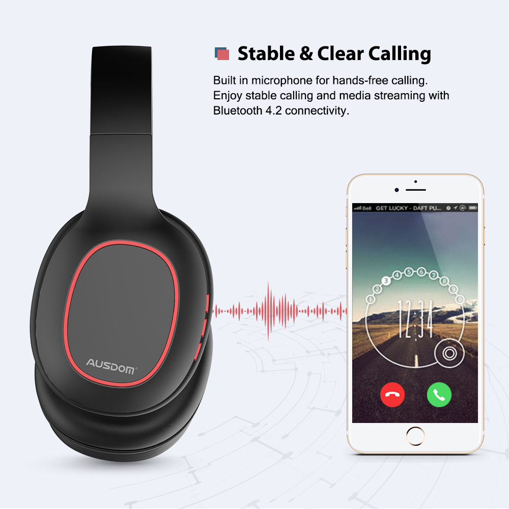 AUSDOM M09 Over-Ear Stereo Wired Wireless Bluetooth Headphone V4.2 Foldable Bluetooth Headset With Mic Support TF Card