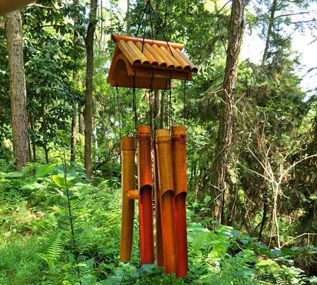 Japanische Hand Gefertigt Bambus Rohre Windspiele Hohl Abgestimmt Musik Natürlichen Ring Windspiel Hängen Dekor Garten draussen YardLA524: Armee Grün