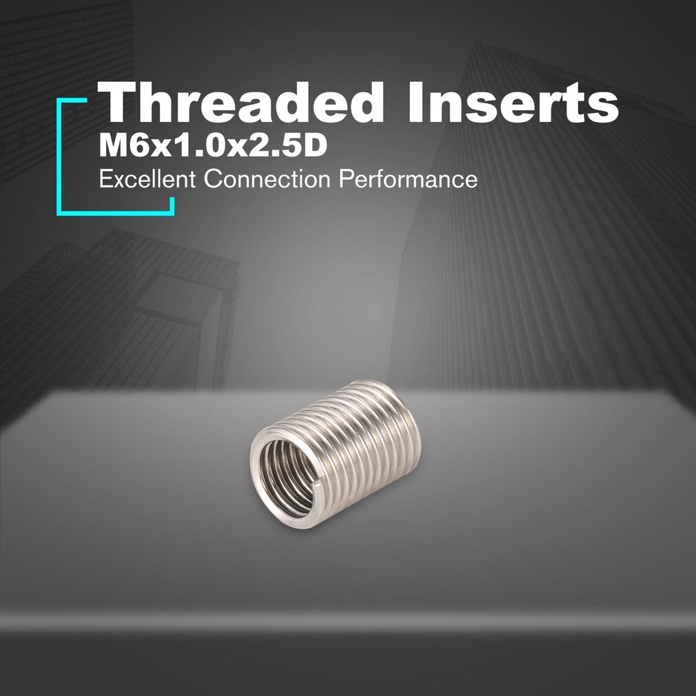 50PCS Threaded Inserts M6 1.0 2.5D Stainless Steel Wire Helicoil Fasteners Hardware Repair Tools Screw Sleeve Set
