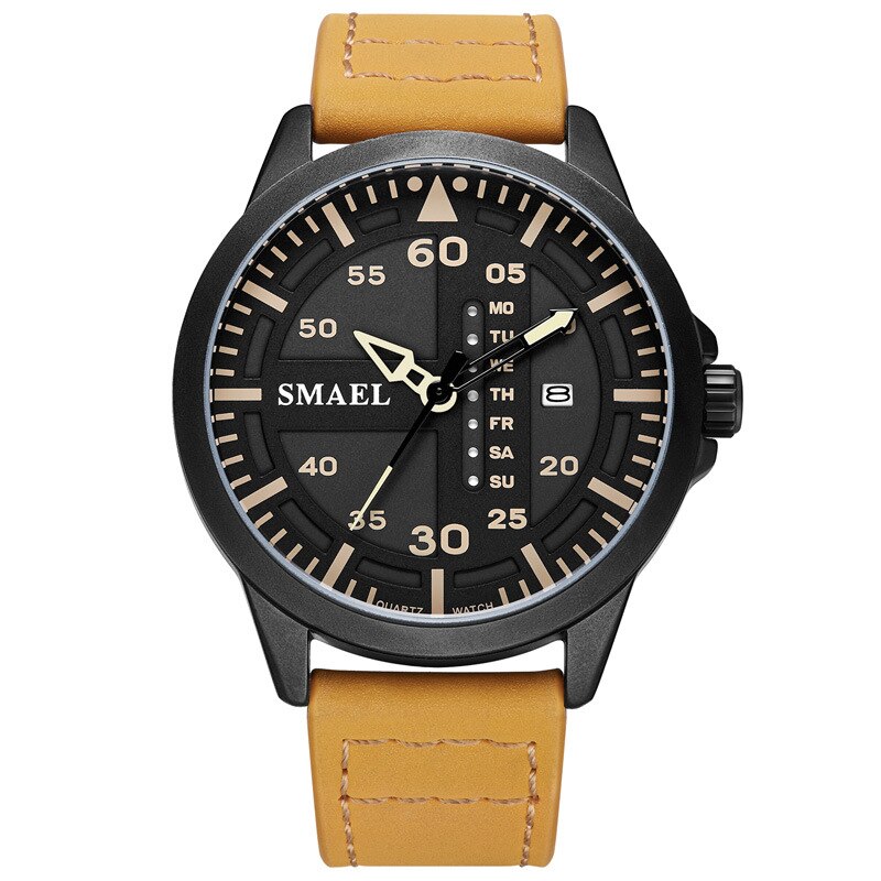 SMAEL1315 Heren Leisure Quartz Horloge Mode Eenvoudige Stijl Mannen Business Lederen Horloge