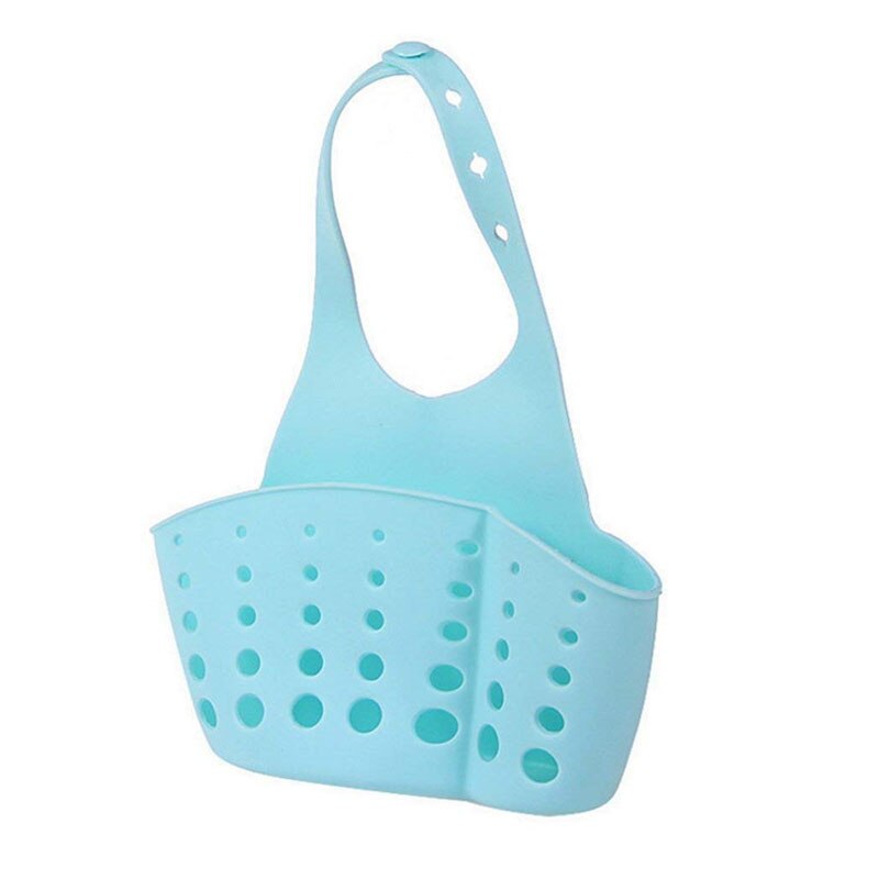 Plastic Hanging Kitchen Sink Caddy Organizer with Snap On Faucet - Sponge Holder Rack Space-saving Hanging Storage Bag: Blue