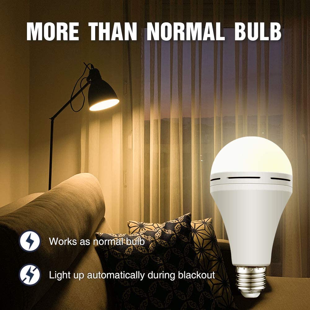 Emergency Rechargeable Light Bulb 3500K Soft White Light Bulbs Stay Lights Up When Power Failure1200mAh 9W LED Light Bulbs