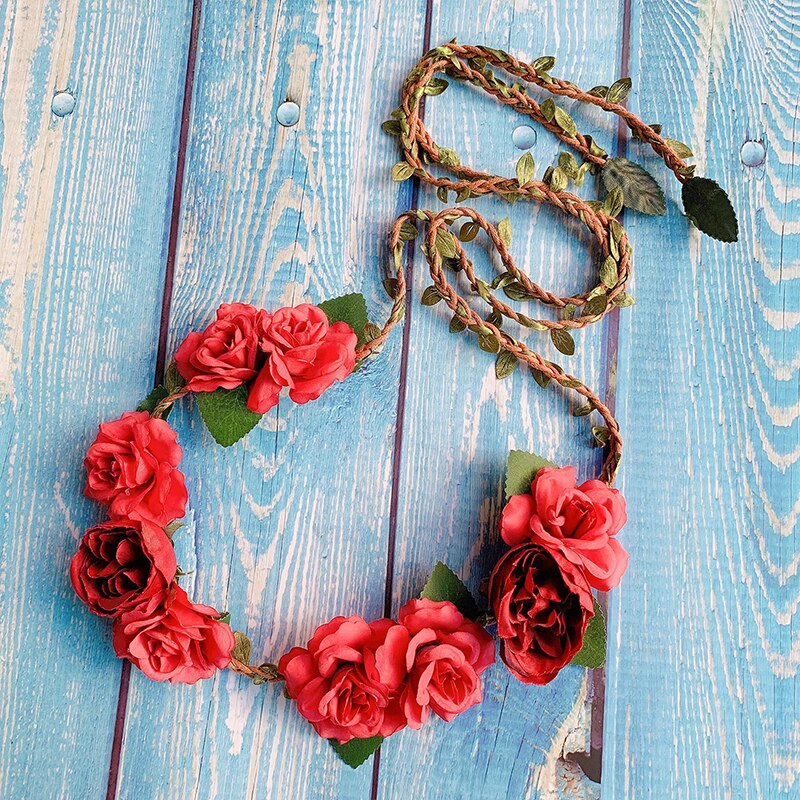 Accessoires de mariage ceinture fleurs tissées à la main ceinture pour enfants fleur rose ceinture de mariée double usage ceinture de mariage bandeau: Rouge