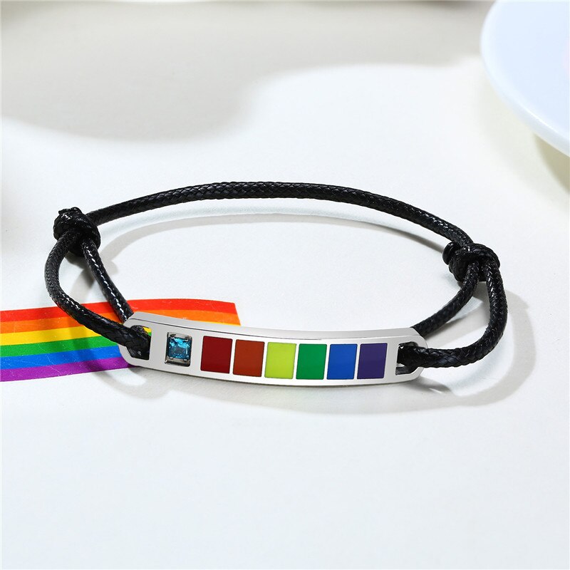 ZORCVENS nuevas pulseras trenzadas hechas a mano del Orgullo LGBT del arco iris del Color negro plata de acero inoxidable para las mujeres hombres joyería