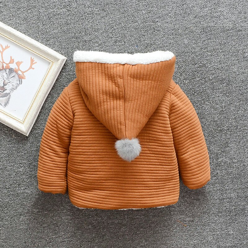 Baby Jongen Jas 0-5Y Herfst En Winter Plus Fluwelen Dikke Warme Jas Baby Meisje Effen Kleur Capuchon Gewatteerde Jas Met handschoenen