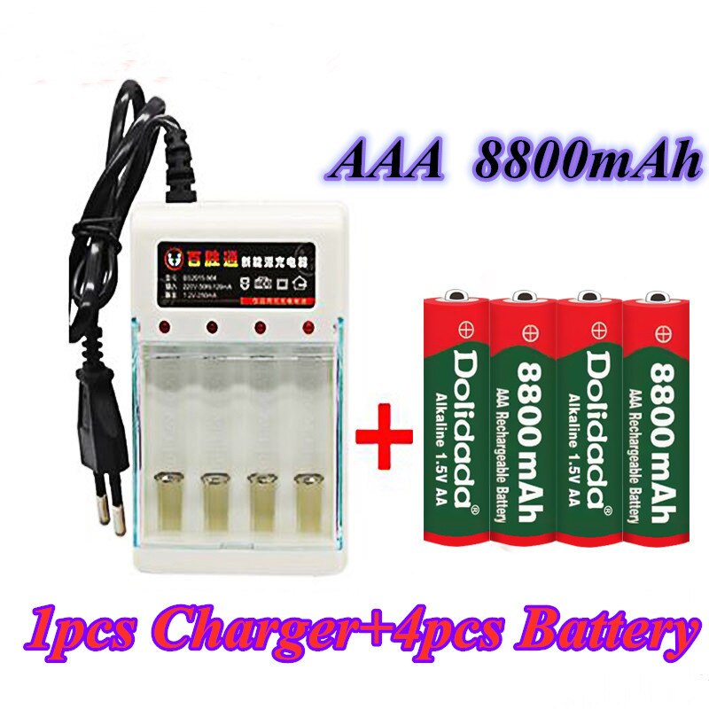 AAA 1.5V 8800 mah rechargeable battery AAA 1.5 V 8800 mah Rechargeable Alcalinas drummey +1pcs 4-cell battery charger: Black