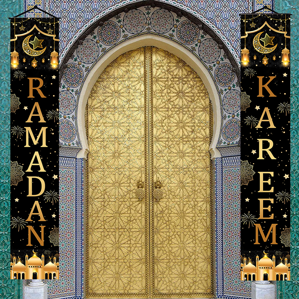 Banner da porta Eid Mubarak, decoração do Ramadã 2025 para casa Mubarak Ramadan Kareem festa muçulmana islâmica decoração Eid Al Adha presentes