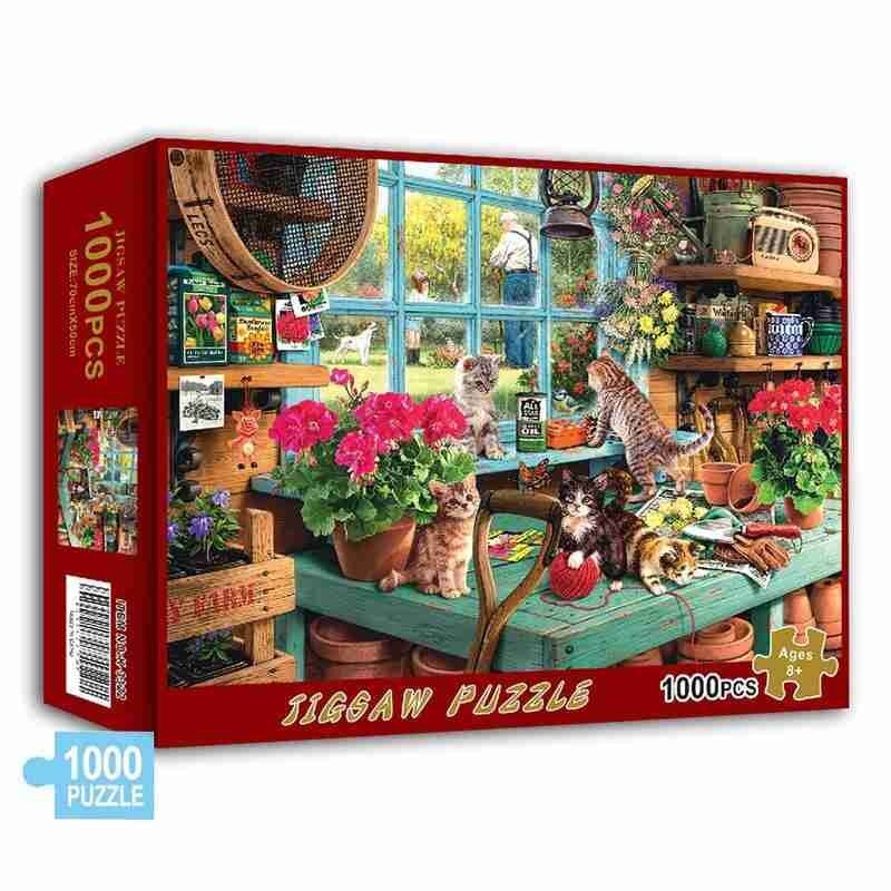 Puzzle 1000 Pieces Decompression Jigsaw Puzzles Paper Window Flower Cat For Kids Early Education Toys Adults Reduce Stress Toys