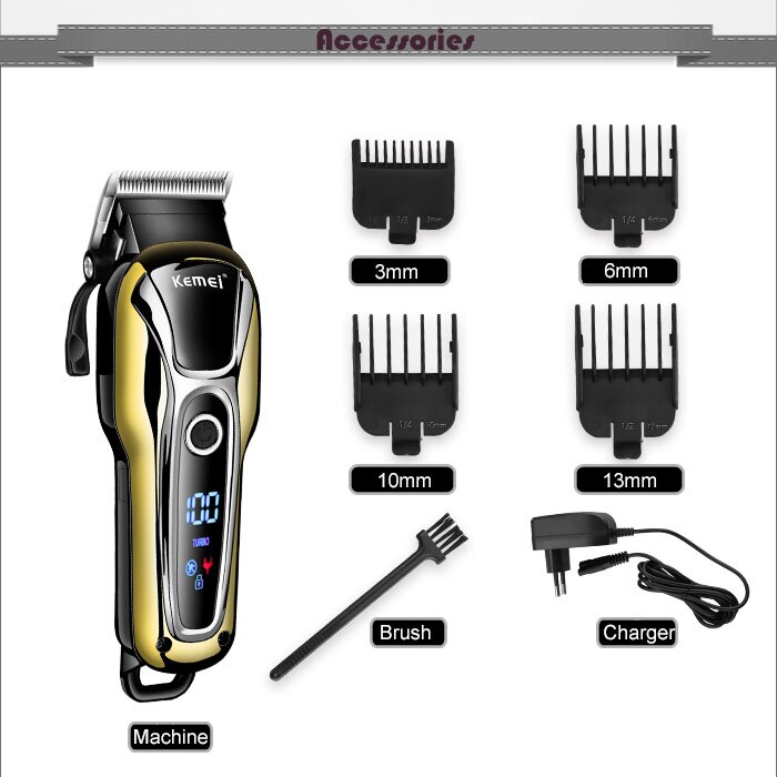 100-240v kemei genopladelig hårtrimmer hårklipper hårklipper skæg elektrisk barbermaskine hårbarbermaskine