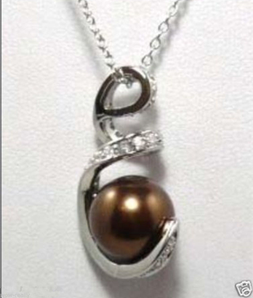 >>>>> venta Estilo de Joyería de 12mm Marrón Ronda Sur Mar Shell Perla 18KGP Collar Colgante