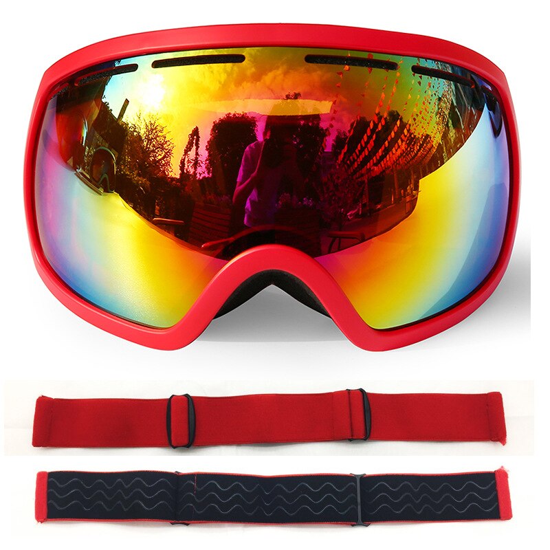 Large Spherical Big Vision Ski Goggles Double Layer Permanent Anti-fog Outdoor Ski Goggles Cocker Myopia: Red Frame   Plated   Red Lens