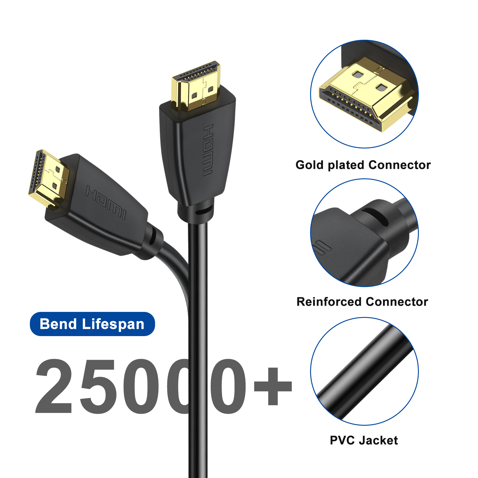 Høyhastighets 4k hdmi-kabel 18 gps 4k hdr 2160p 1080p 3d ethernet flettet hdmi-ledning, arc uhd hdmi-kabel kompatibel med bærbar pc
