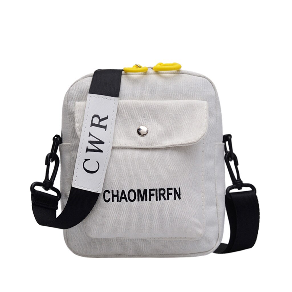 Women's solid color casual letter printing CHAOMFIRFN portable outdoor canvas portable zipper shoulder diagonal package: White