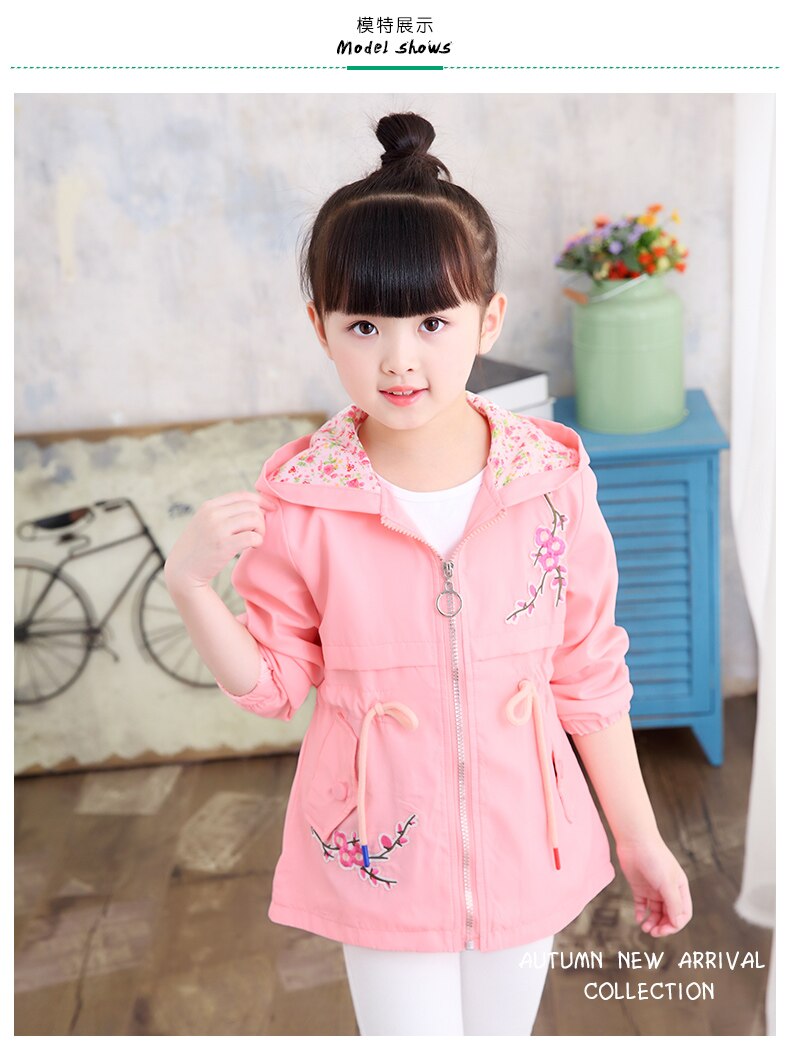 Spring Autumn Kids Jackets for Girls Hooded Floral... – Vicedeal