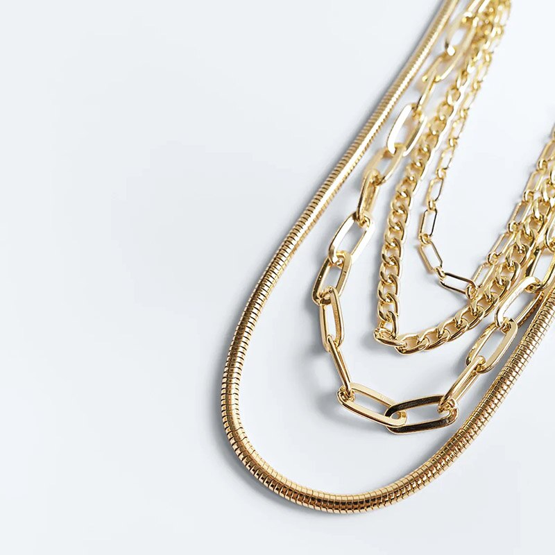 ZA Statement Gothic Metal 4 Article Women's Layered Necklace Trendy Gold Female Neck Chain Hip Hop Jewelry