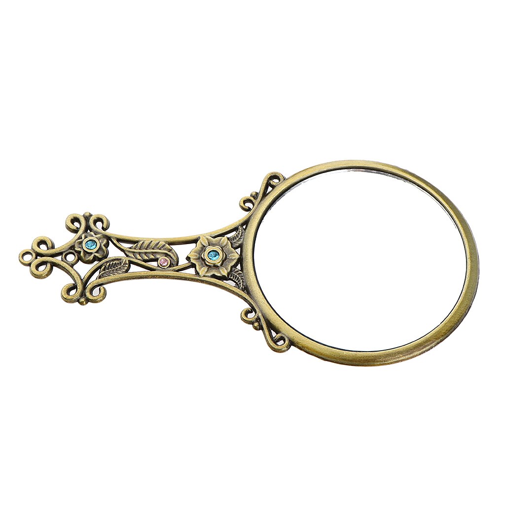 Espejo de mano Vintage portátil para maquillaje, espejos de belleza compactos de viaje, espejo de cristal de Metal de bolsillo, decoración de tocador: Bronze