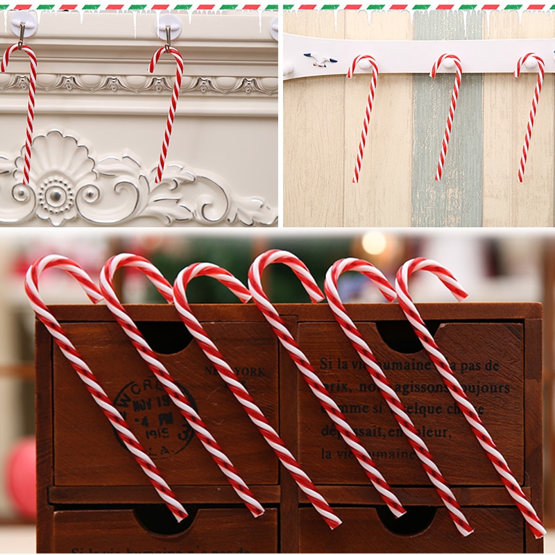 6Pcs Candy Cane Hanging Ornaments Christmas Decoration For Home Christmas Party Santa Walking Stick Year Children