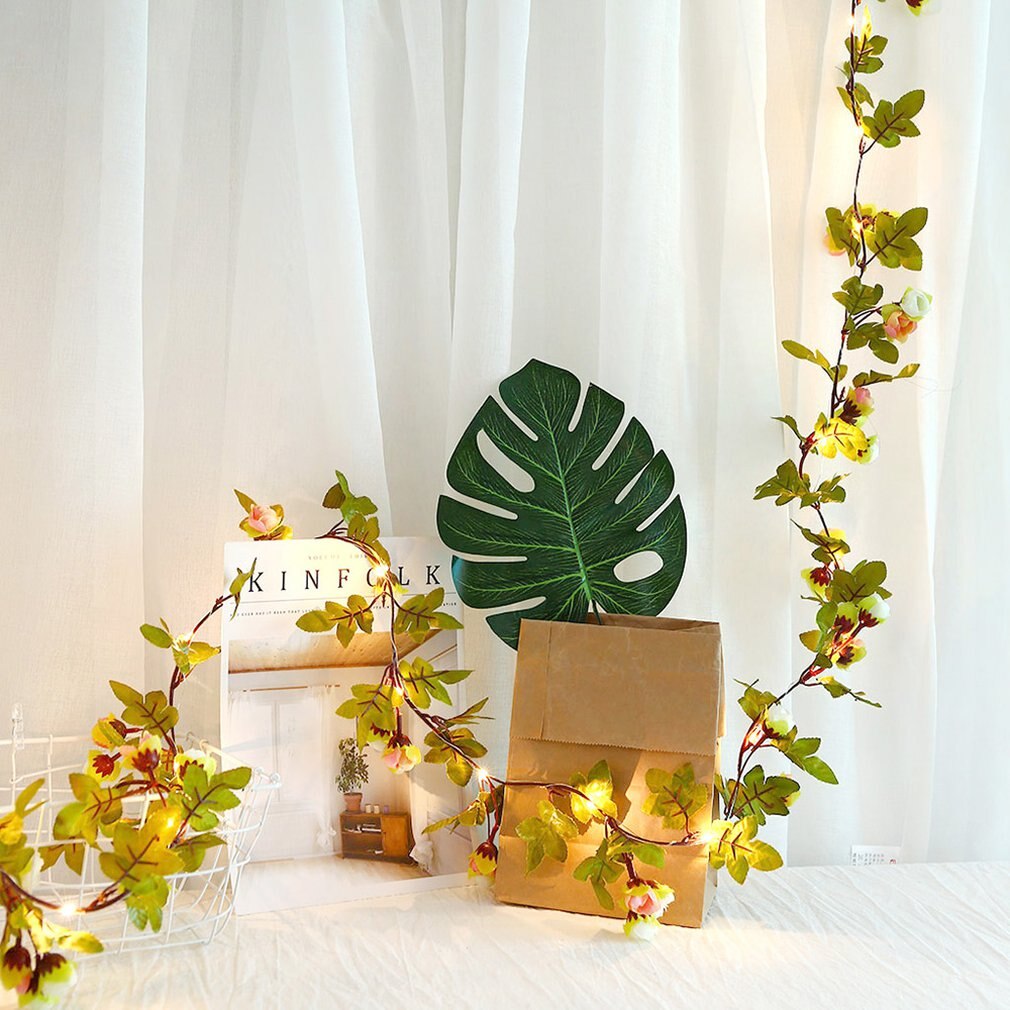 30Led Groen Blad Bloem Woondecoratie Lamp String Simulatie Bloem Decoratie Rotan Lamp Kleur String