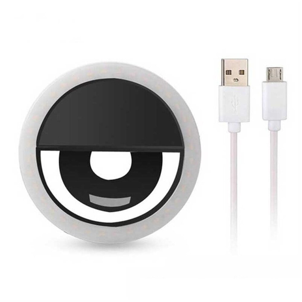 USB Charge Led Selfie Ring Light Mobile Phone Lens LED Selfie Lamp Ring for iPhone for Samsung Xiaomi Phone Selfie Light: black