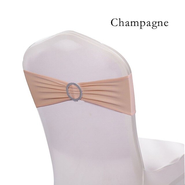 DEAREST 25PCS Spandex Chair Bands Spandex Chair Sash Stretch Lycra chair bands with buckle Wedding Decoration free Ship: champagne
