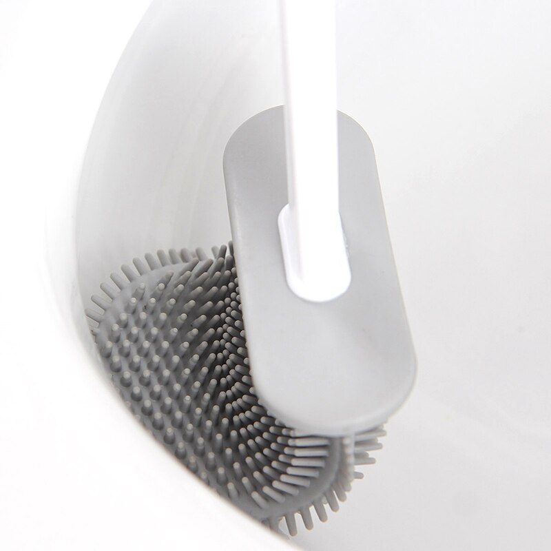 Orz silikone toiletbørsteholder sæt plastik langt håndtag badeværelse skrubbe rengøringsbørste dobbeltsidet toiletbørste med stativbase