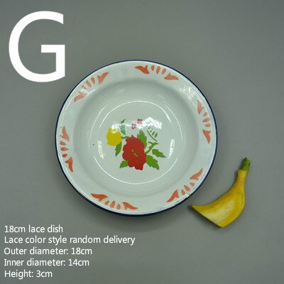 Assiette ancienne en émail de style nostalgique, assiette rouge rétro, plat à bouche peu profonde: G