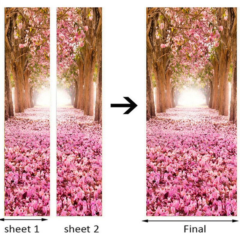 Woonkamer Bruiloft Huis Romantische Kersenbloesem Avenue 3D Deur Sticker PVC Zelfklevende Waterdichte Thuis Decals Vinyl 3D muurschildering