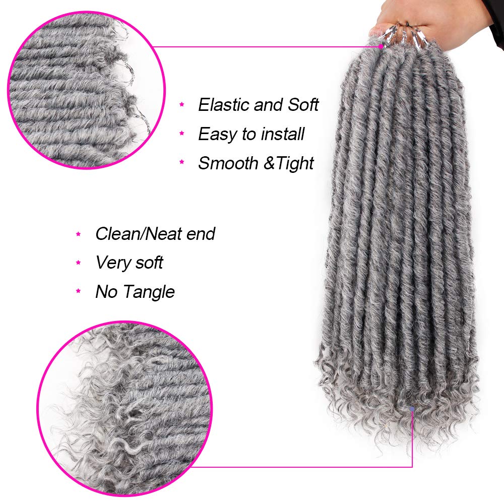 Goddess Locs Crochet Hair Faux Locs with Curly Ends Ombre Grey Goddess Faux Locs Hair Soft Synthetic Braiding Hair Extensions