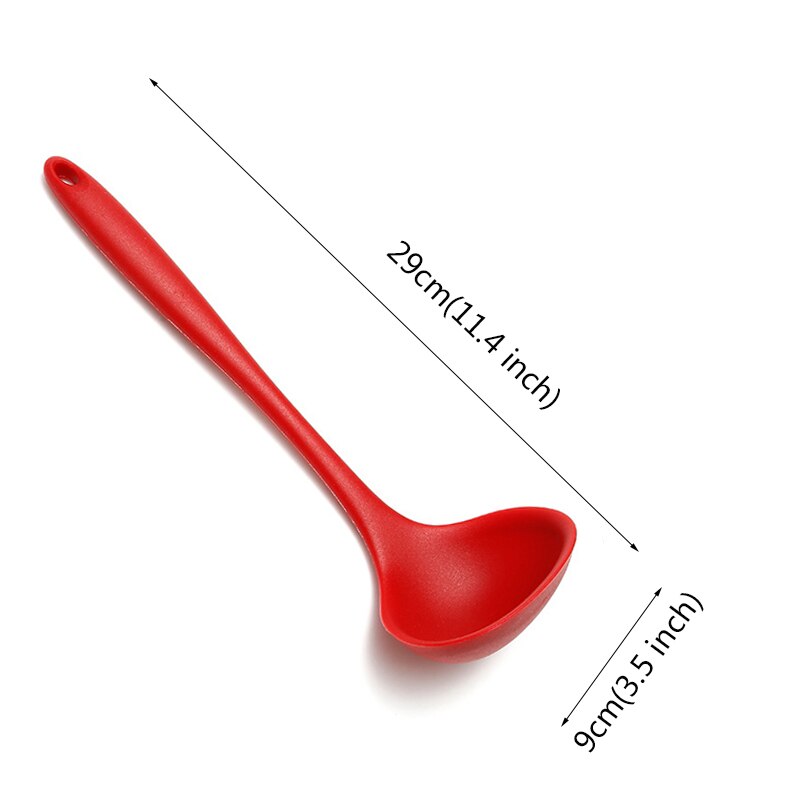 1pc silikonredskapsset non-stick värmebeständig spateltång vändare skänkar set för matlagning köksredskap köksredskap bpa gratis: Röd slev