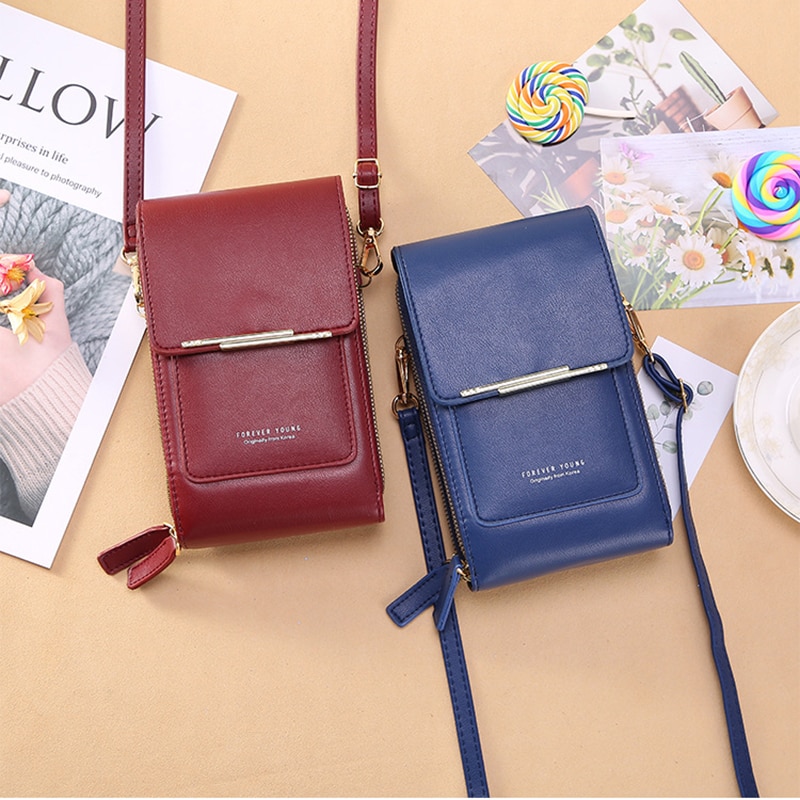 Solid Color PU Leather Crossbody Bags For Women Female Shoulder Simple Bag Lady Mini Touchable Phone Purses And Handbags