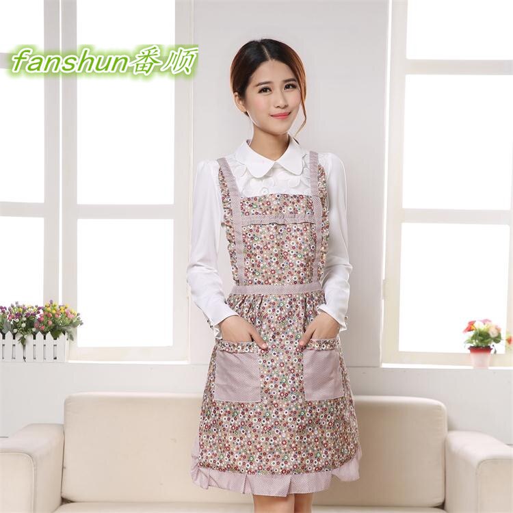 Delantal de cocina a prueba de agua con estampado, delantal de princesa, vestido grueso de algodón para mujer, Babero con bolsillos, delantal de señora, suministros para el hogar