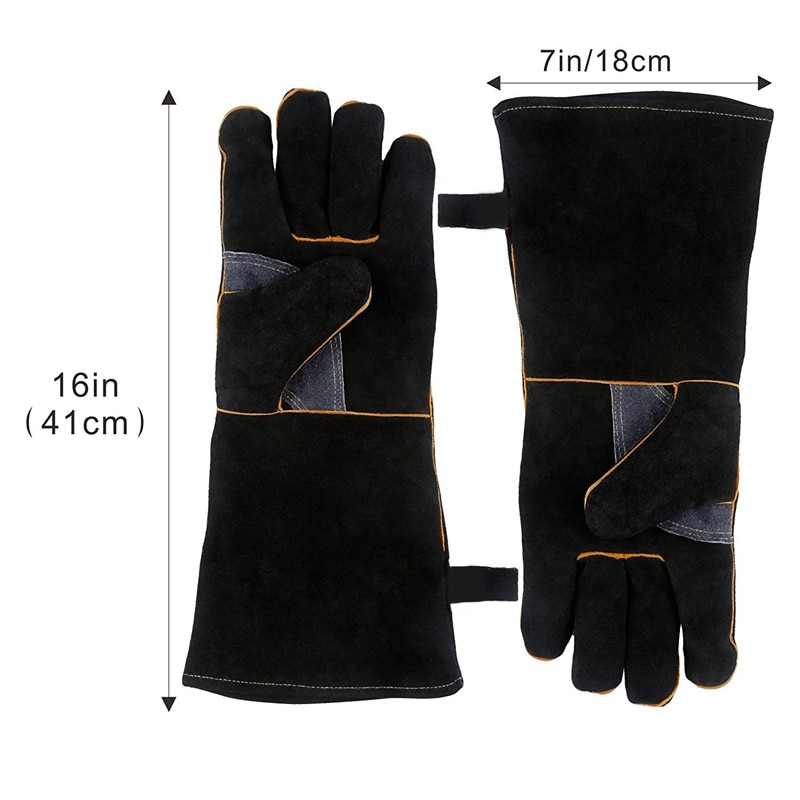 Guantes extremos resistentes al calor y al fuego cuero con costuras, manoplas perfectas para chimenea, estufa, horno, parrilla, soldadura, barbacoa, Mig,Pot Holde