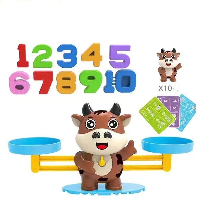 Balance Math Game Educational Toys STEM Learning Material Counting Toys - Fun Scale Balancing Toy Set for 3 + Years Old: Smalln Brown Cow