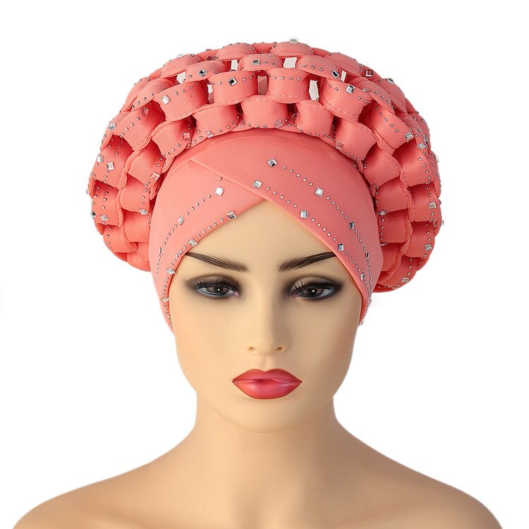 Autogele – couvre-chef africain en gel Aso oké, Turban musulman, casquette nigériane de mariage, couvre-chef prêt à porter,: Rose