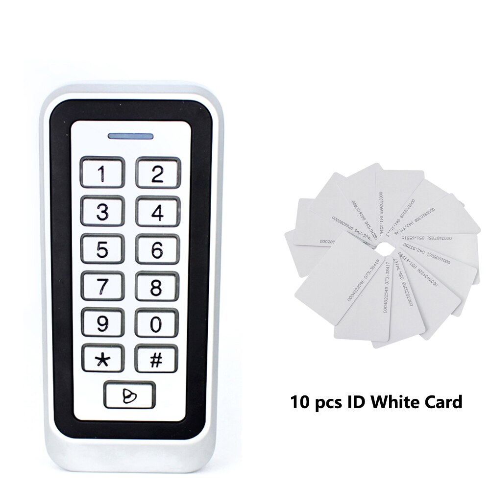 IP67 Waterproof Backlight RFID Metal Door Access Control Reader Keypad 1000 Users 125KHz EM Card Door Opener System: AC 10pc ID card