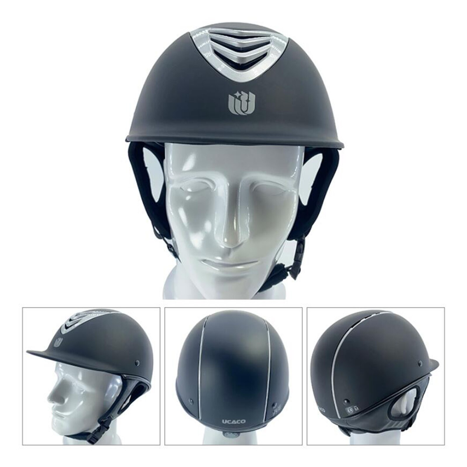 Cappellini per casco da motociclista casco da equitazione regolabile casco da equitazione caschi sportivi per bambini e adulti: Silver Black L