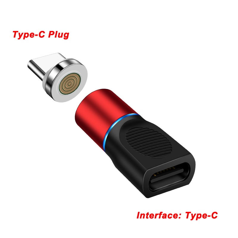 3A USB-C magnétique adaptateur de charge rapide Type C femelle à mâle convertisseur pour iPhone 11 SAMSUNG S20 Ultra S20 Note 10 + S10 9 QC3.0: Red