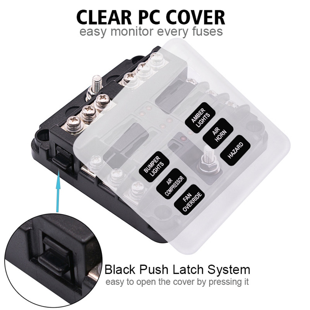 6 Way Blade Fuse Box & Bus Bar Car Kit with Cover Marine FuseBox Holder 12V/32V for Auto Car Boat Marine Trike