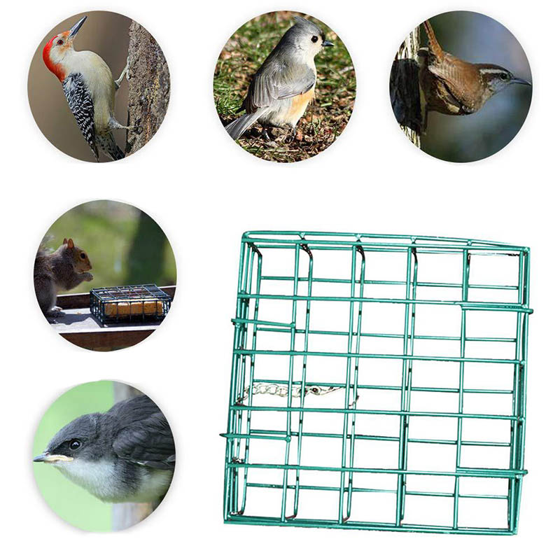 Bird Feeder Green Cube Cage Food Container Outdoor Wild Parrot Feeding Hanging Tree Portable Fruit Vegetable Park Garden