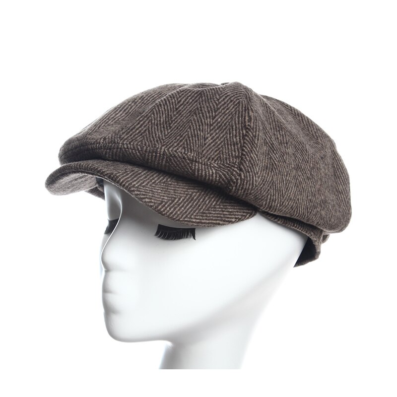 Tidningspojke kepsar fiskbens tweed varm vinter åttkantig hatt manlig kvinna gatsby retro platt keps hattar för kvinnor: Kaffe
