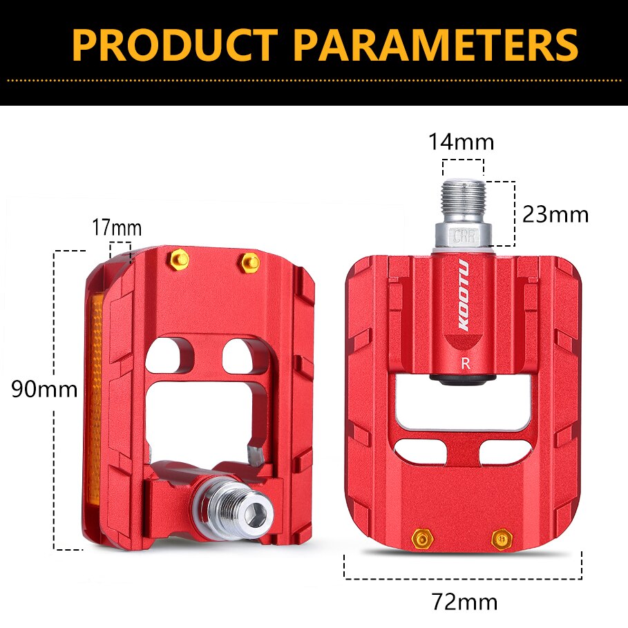 Pedales de bicicleta plegables KOOTU, Pedal de bicicleta de aluminio completo 9/16, Pedal plegable Universal, Pedal de rodamiento con sello rojo/plateado para Bmx