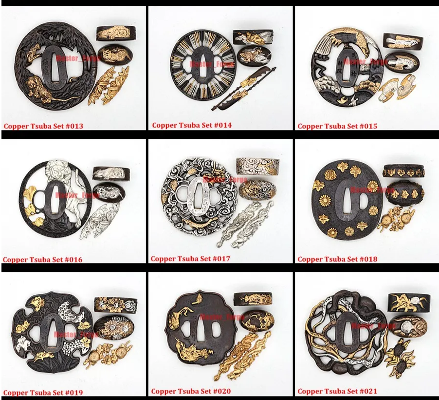 Japanese Samurai Katana Sword Accessories, High Class Gilded Gold and Silver Copper Tsuba Sets