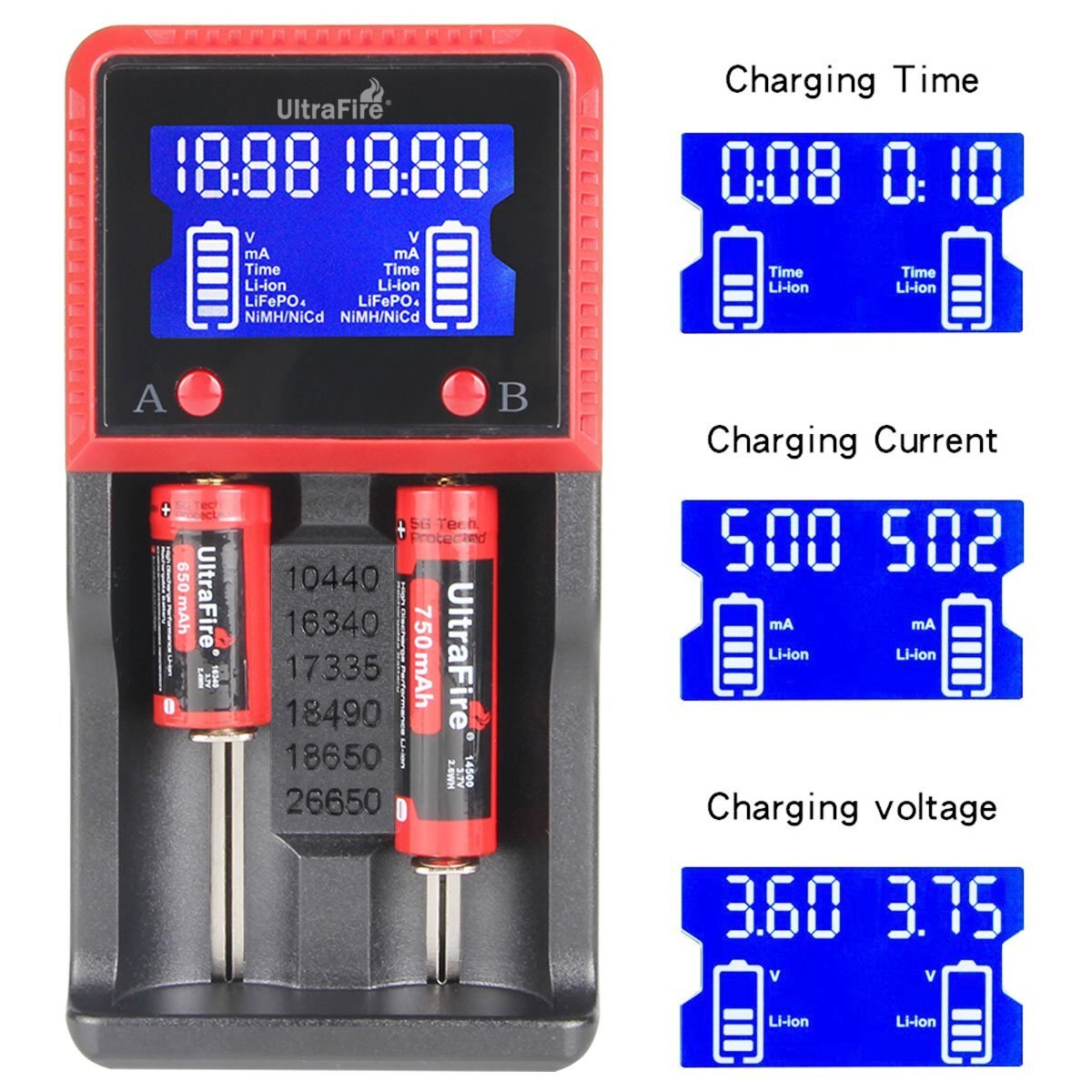 Universal Battery Charger H2 Portable Travel Speedy Smart Charger LCD Display Charger for Rechargeable Batteries