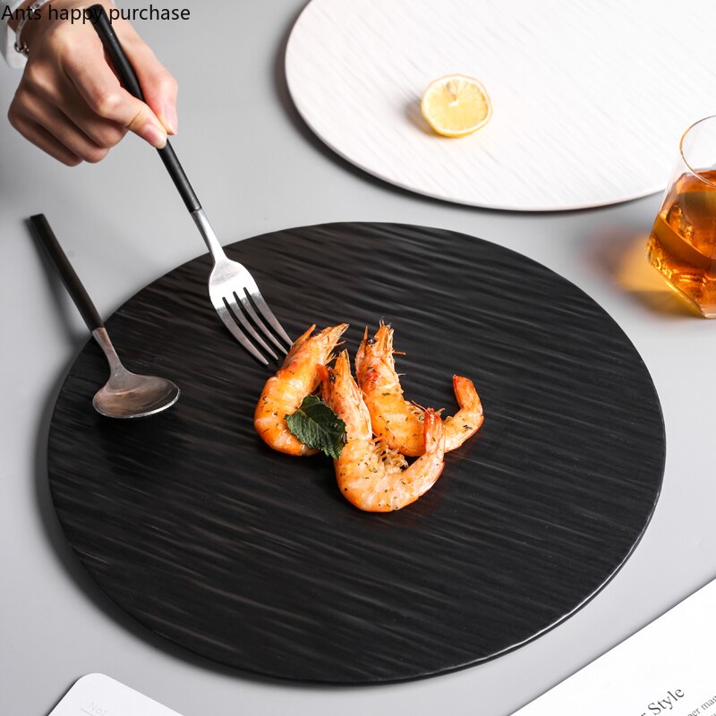 Simple Black White Ceramic Plate Restaurant Hotel Tableware Set Steak Pasta Dessert Plate Large Cooking Plate Kitchen Utensils