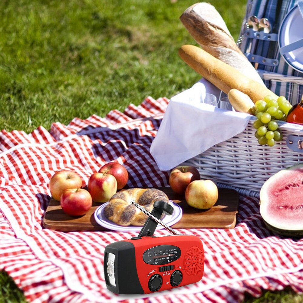 Multifunctional Hand radio Solar Crank Dynamo Powered AM/FM/NOAA Weather Radio Use Emergency LED Flashlight and Power Bank
