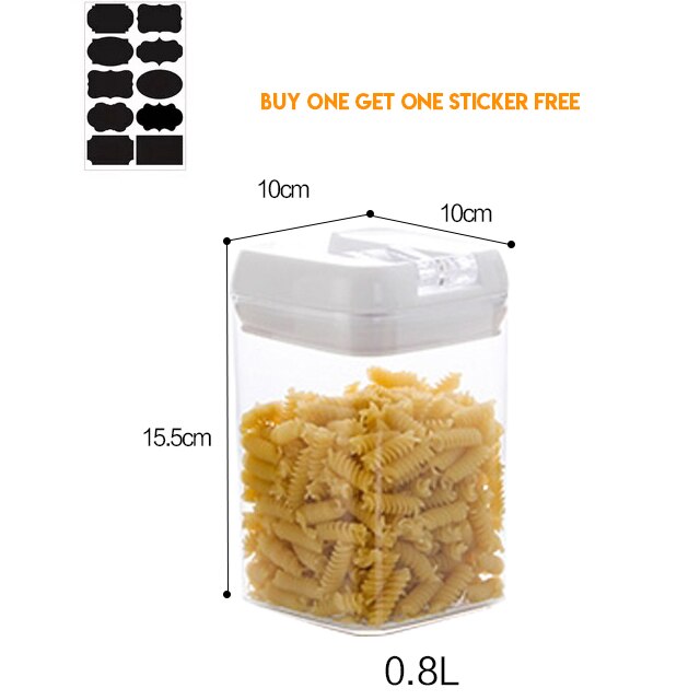Céréales en plastique conteneurs pour le stockage des aliments cellier bocaux hermétiques cuisine organisateur stockage conteneur accessoires de cuisson: Square0.8L-